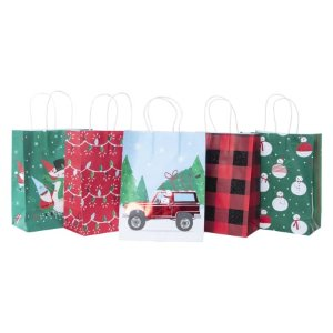 5-pack medium holiday kraft gift bags 7in x 9in | Five Below