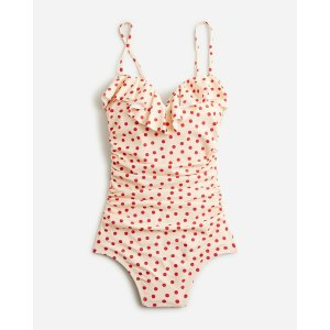 J.Crew Ruched one-piece swimsuit with ruffles in red dot print