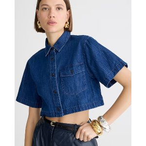 J.Crew Cropped patch-pocket shirt in denim twill