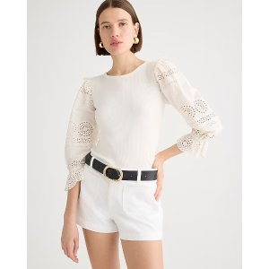 J.Crew Ruffle-trim eyelet top in vintage rib