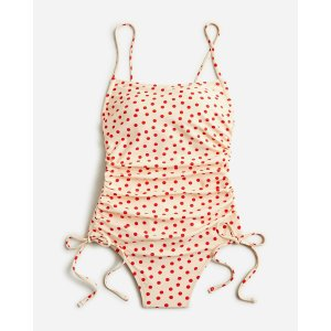 J.Crew Ruched squareneck one-piece swimsuit in red dot print