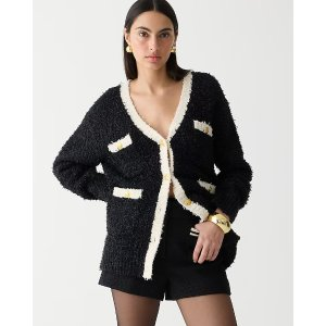 J.Crew Longer sweater lady jacket in textured contrast yarn