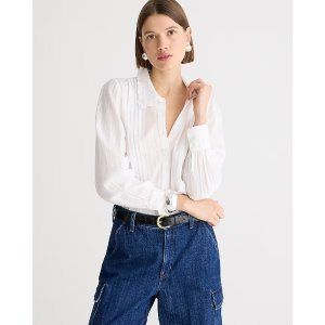 J.Crew Lace-collar ruffle button-up shirt in cotton dobby