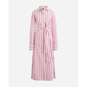 J.Crew Long-sleeve button-up shirtdress in pink striped poplin